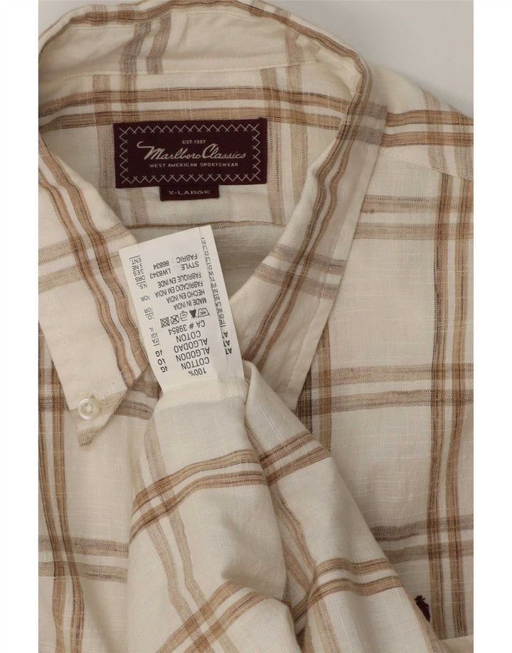 Camicia da uomo Marlboro Classics XL in cotone a quadri bianchi
