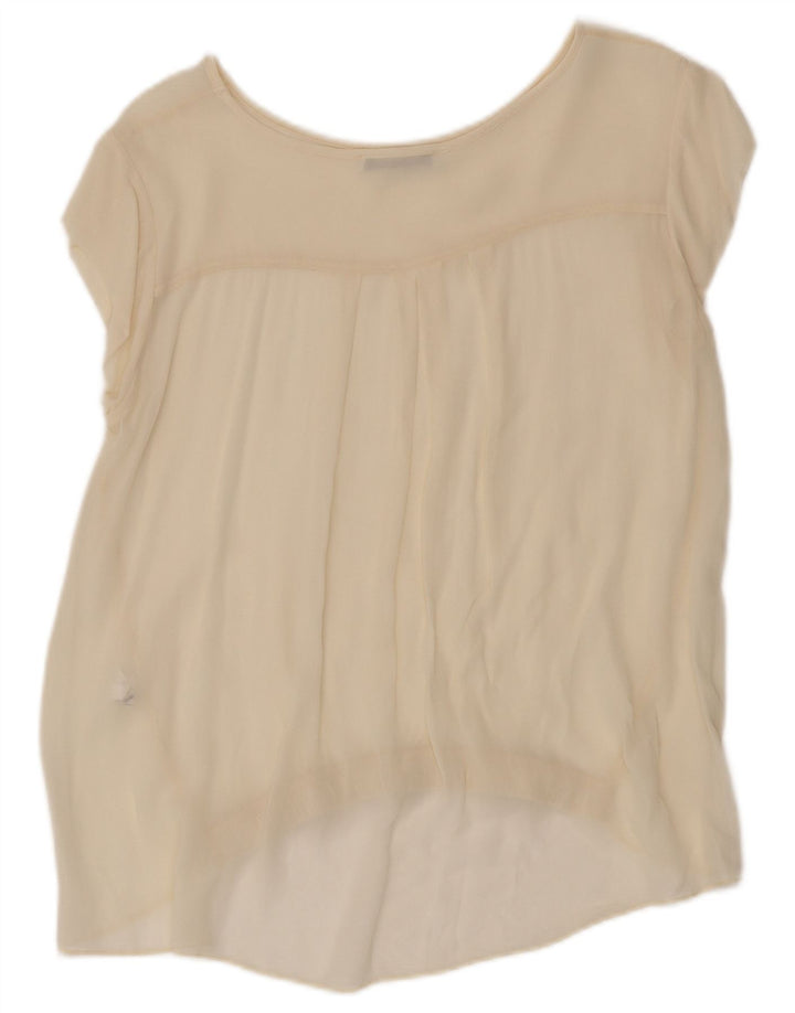 Top vintage da donna trasparente in camicetta trasparente UK 12 Viscosa beige medio