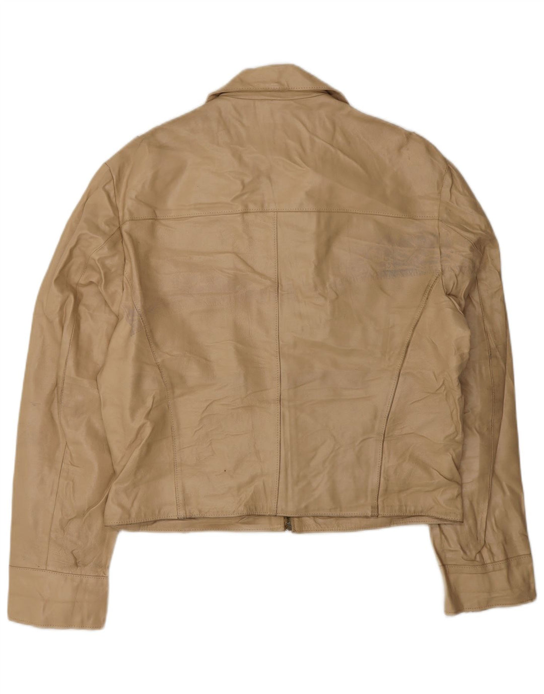 VINTAGE Womens Leather Jacket UK 14 Large Beige Leather