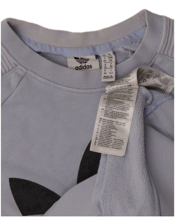 Felpa grafica da donna Adidas Jumper UK 10 Small Blue Cotton