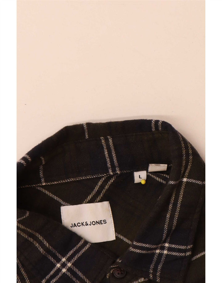 Jack & Jones Camicia da uomo in flanella di cotone a quadri kaki grande