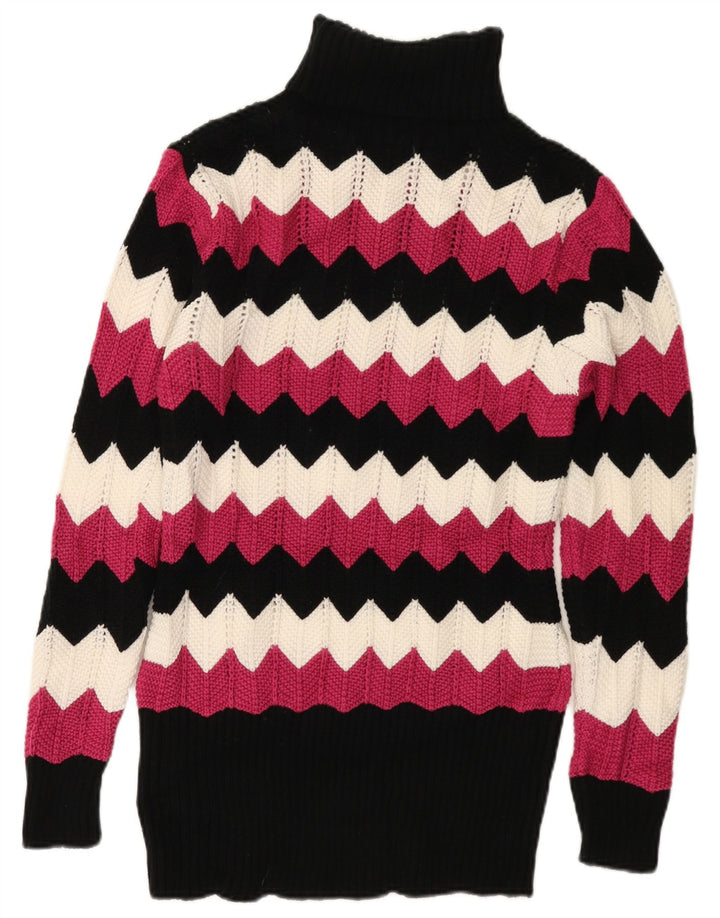 Maglione maglione collo alto da donna VINTAGE UK 16 Grande Chevron multicolore