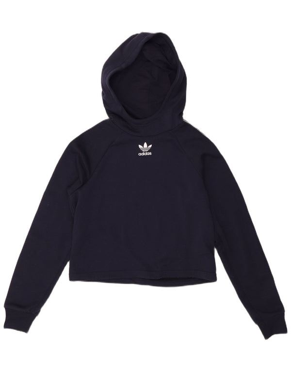 Felpa con cappuccio grafica corta Adidas per ragazze 12-13 anni in poliestere blu navy