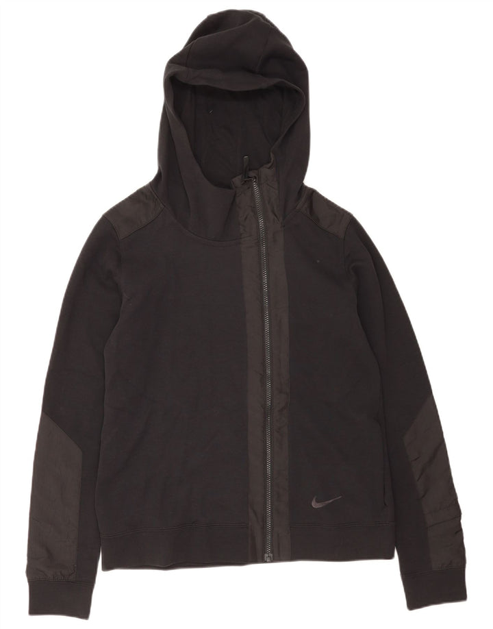 Felpa con cappuccio e zip da donna Nike UK 14 cotone nero medio