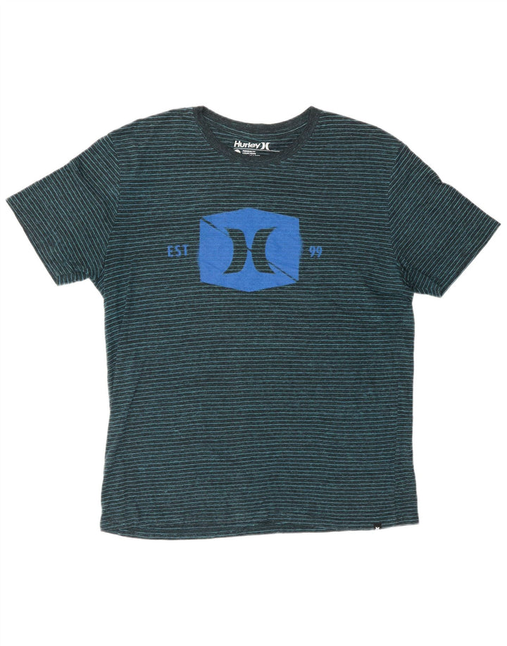 HURLEY T-shirt grafica da uomo con vestibilità premium, top grande in poliestere gessato blu