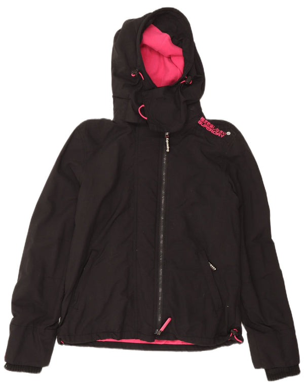 Giacca a vento con cappuccio grafica da donna Superdry UK 14 nylon nero medio