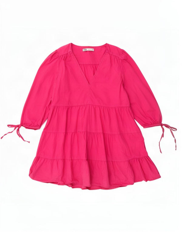 Abito a strati con maniche a 3/4 da donna Zara UK 14 cotone rosa medio