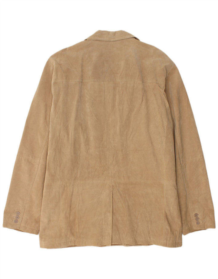 Giacca blazer vintage da uomo in pelle scamosciata a 2 bottoni UK 46 3XL in pelle beige