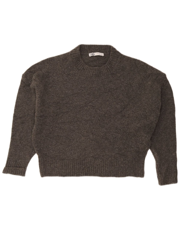 Maglione maglione girocollo vestibilità comoda da donna Zara UK 10 piccolo acrilico grigio