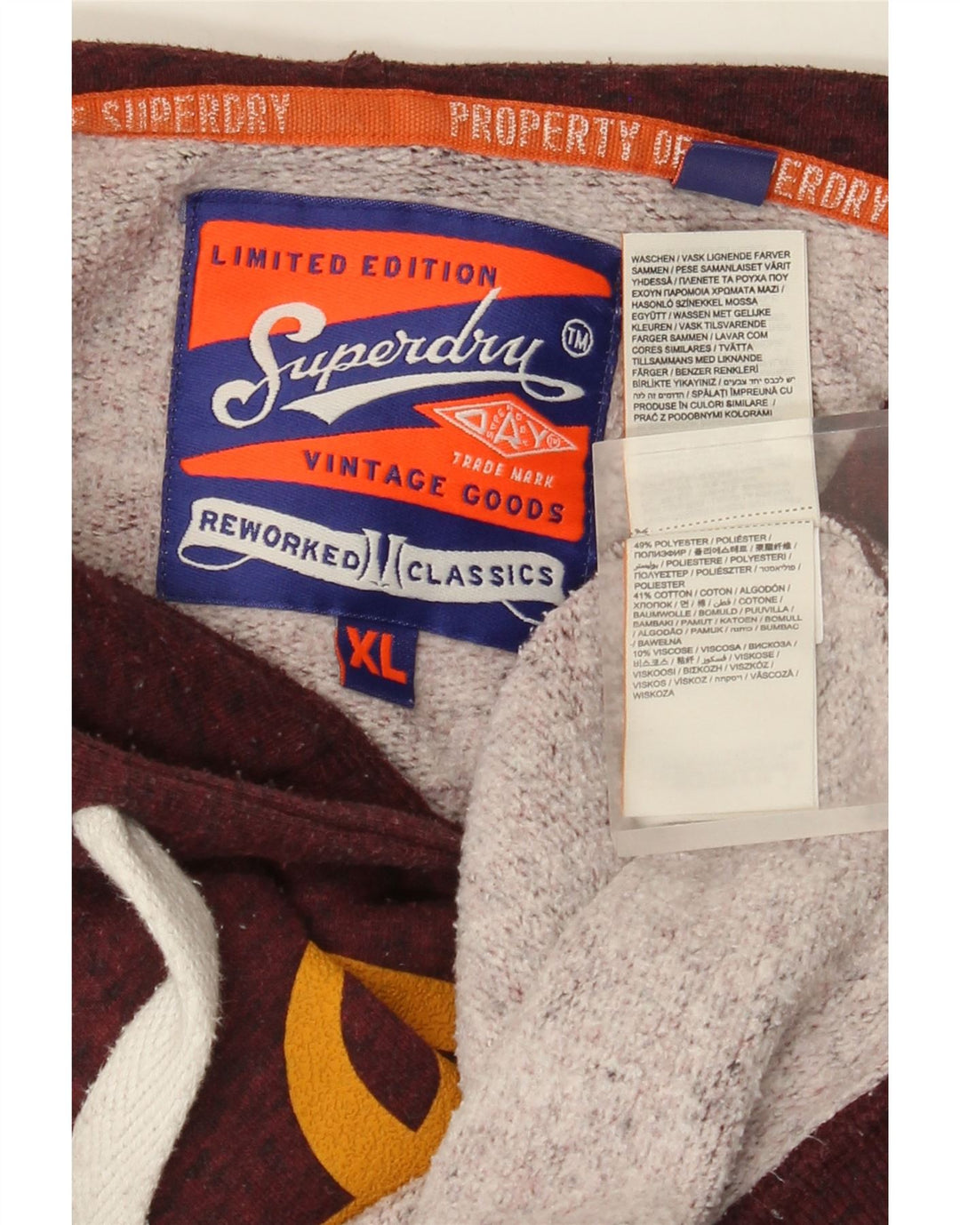 Felpa con cappuccio grafica da uomo Superdry XL bordeaux in poliestere