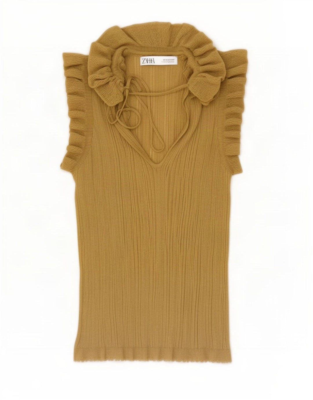 Top Zara da donna con volant sul davanti, camicetta UK 12, viscosa gialla media