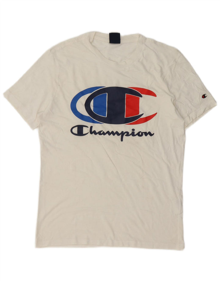 T-shirt grafica da uomo Champion Top in cotone bianco medio