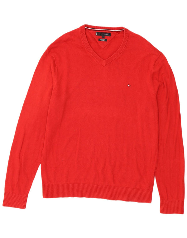 TOMMY HILFIGER Maglione da uomo con scollo a V XL in cotone rosso