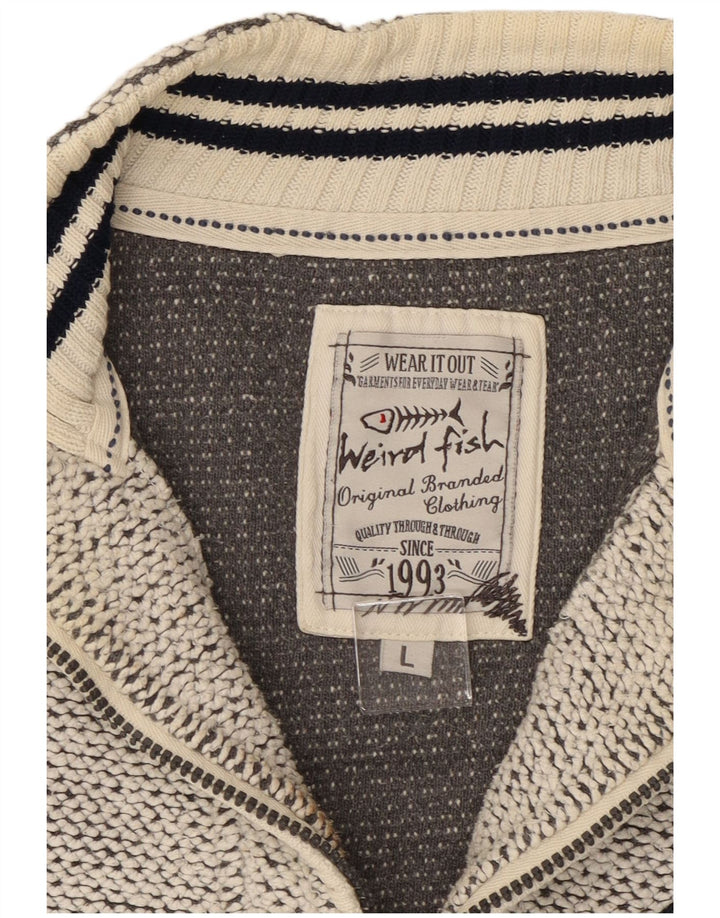 Felpa con collo con zip da uomo Weird Fish, maglione grande grigio