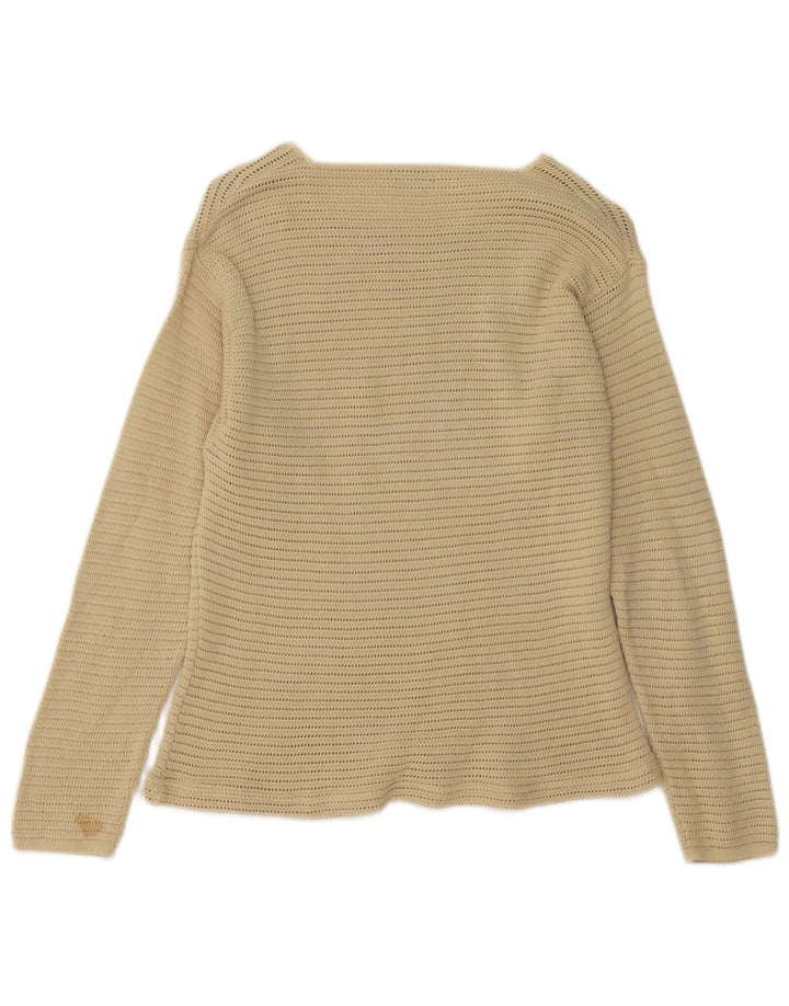BENETTON Maglione da donna con scollo a barca all'uncinetto UK 12 Cotone beige medio