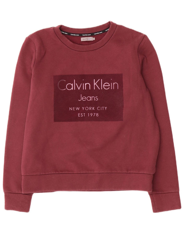 Calvin Klein Jeans Felpa con grafica da donna Maglione UK 14 Bordeaux medio