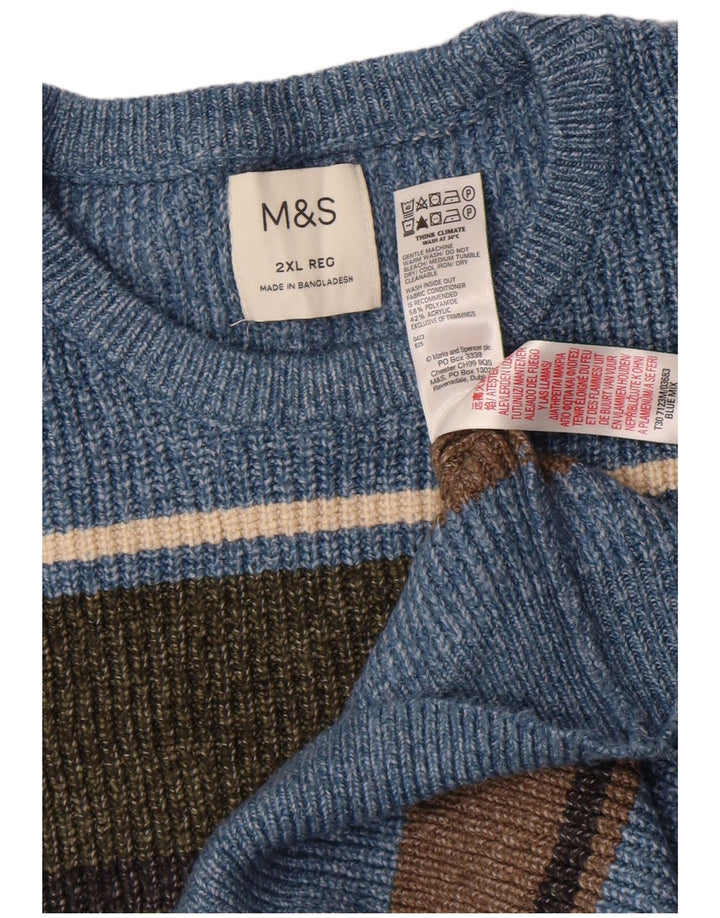 Maglione maglione girocollo da uomo Marks & Spencer 2XL poliammide a righe blu