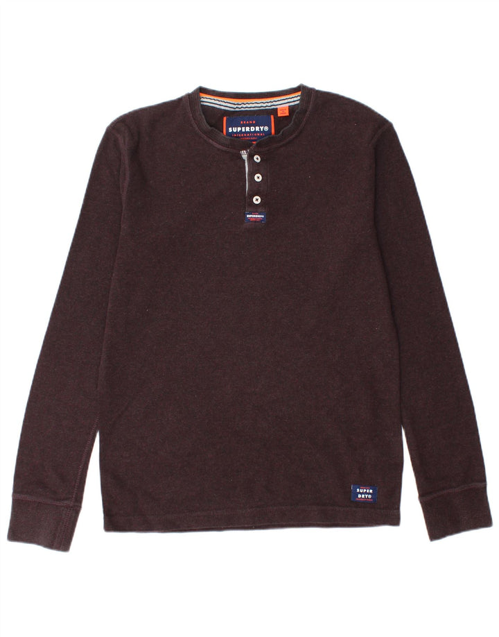 Top da uomo SUPERDRY a maniche lunghe in cotone bordeaux medio