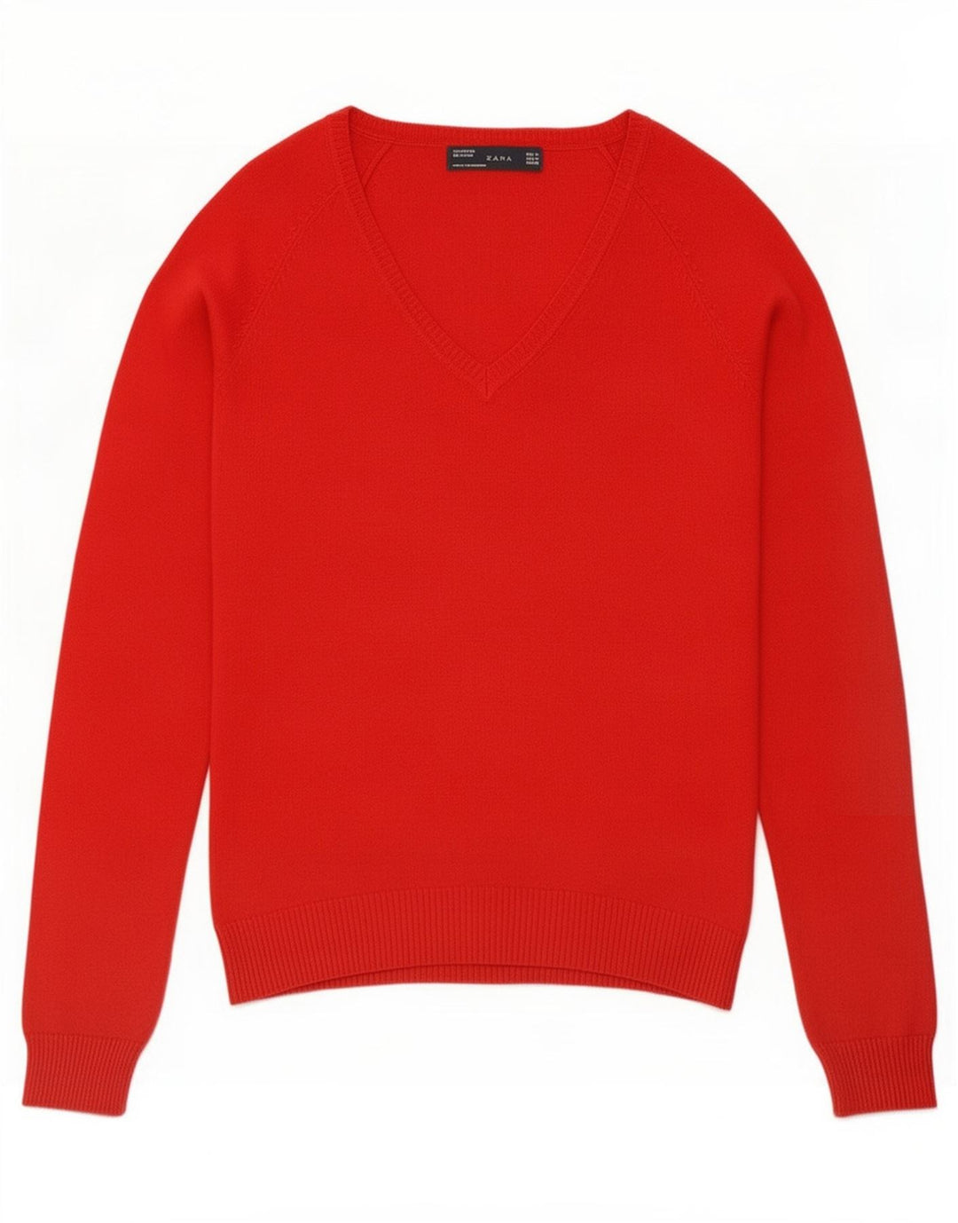 Maglione maglione con scollo a V da donna Zara UK 12 cotone rosso medio