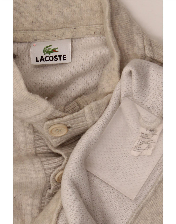 Maglione da uomo Lacoste con collo a bottoni taglia 5 grande lana screziata beige