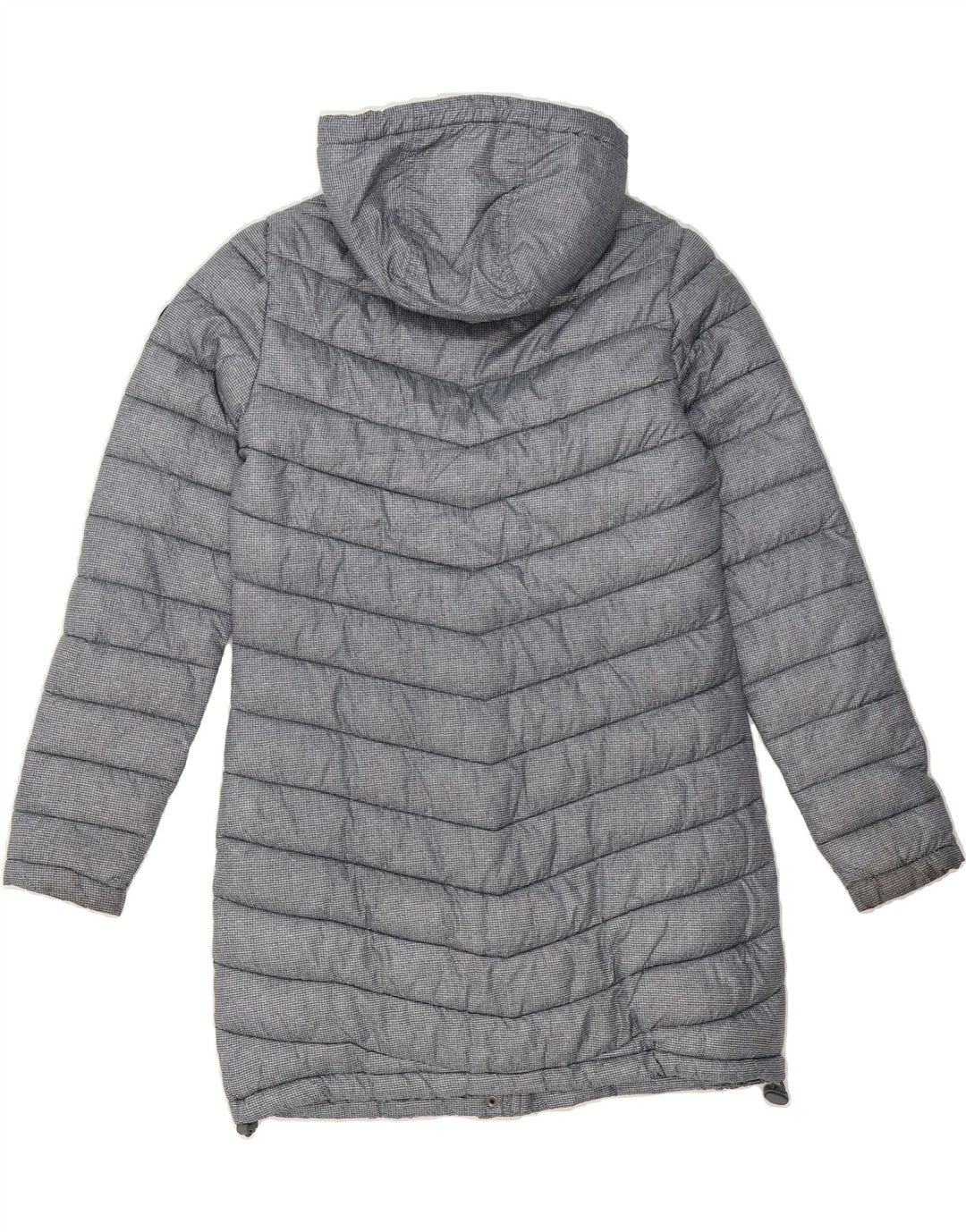 SUPERDRY Womens Hooded Padded Coat UK 12 Small  Navy Blue Houndstooth Vintage Superdry and Second-Hand Superdry from Messina Hembry 