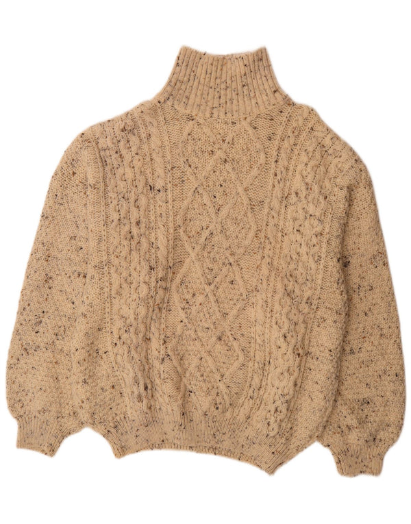 Maglione maglione vintage da uomo con collo alto XL in lana vergine chiazzata beige