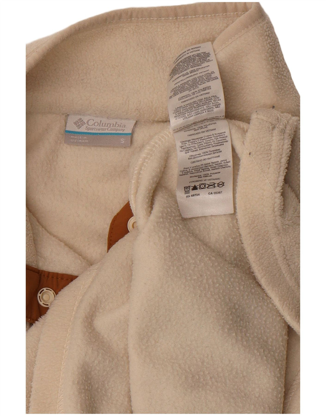 Maglione in pile da donna Columbia con collo a bottoni UK 10 piccolo poliestere bianco sporco