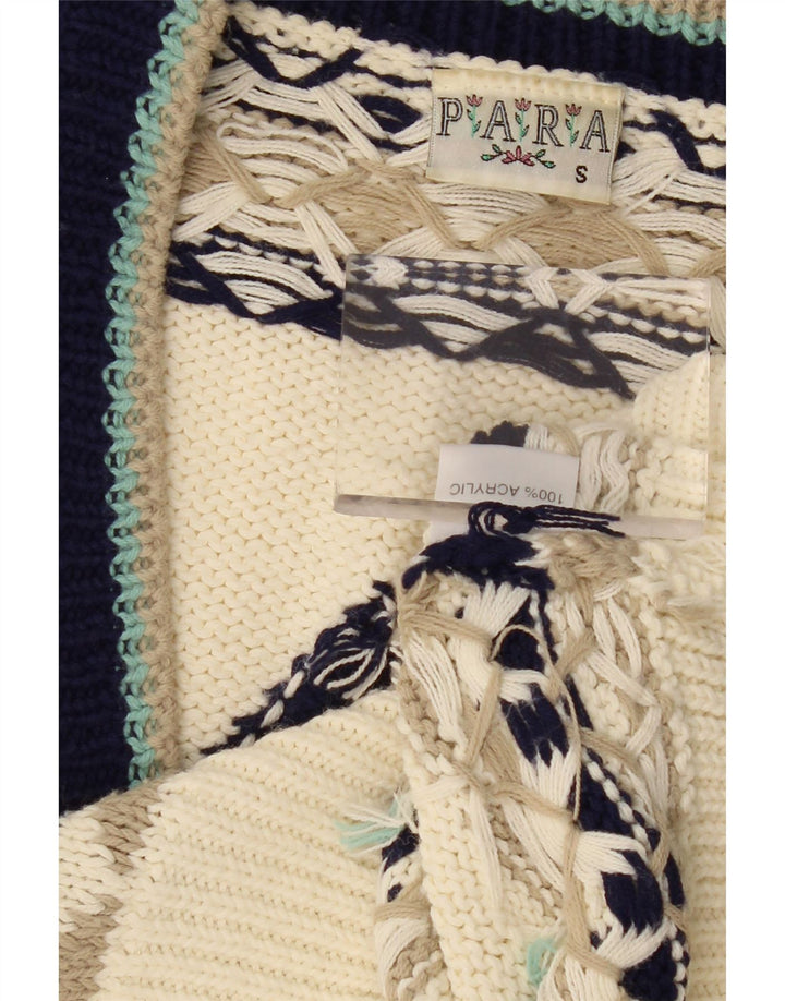 Maglione cardigan oversize da donna VINTAGE UK 10 Piccolo bianco sporco geometrico