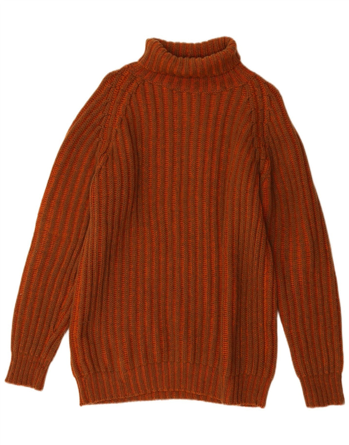 Maglione vintage da uomo con collo alto e maglione di lana a righe arancioni grandi