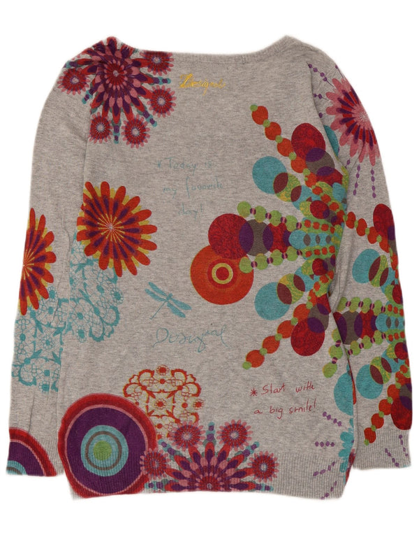 Desigual maglione da donna con scollo a barca con grafica UK 10 piccolo grigio floreale