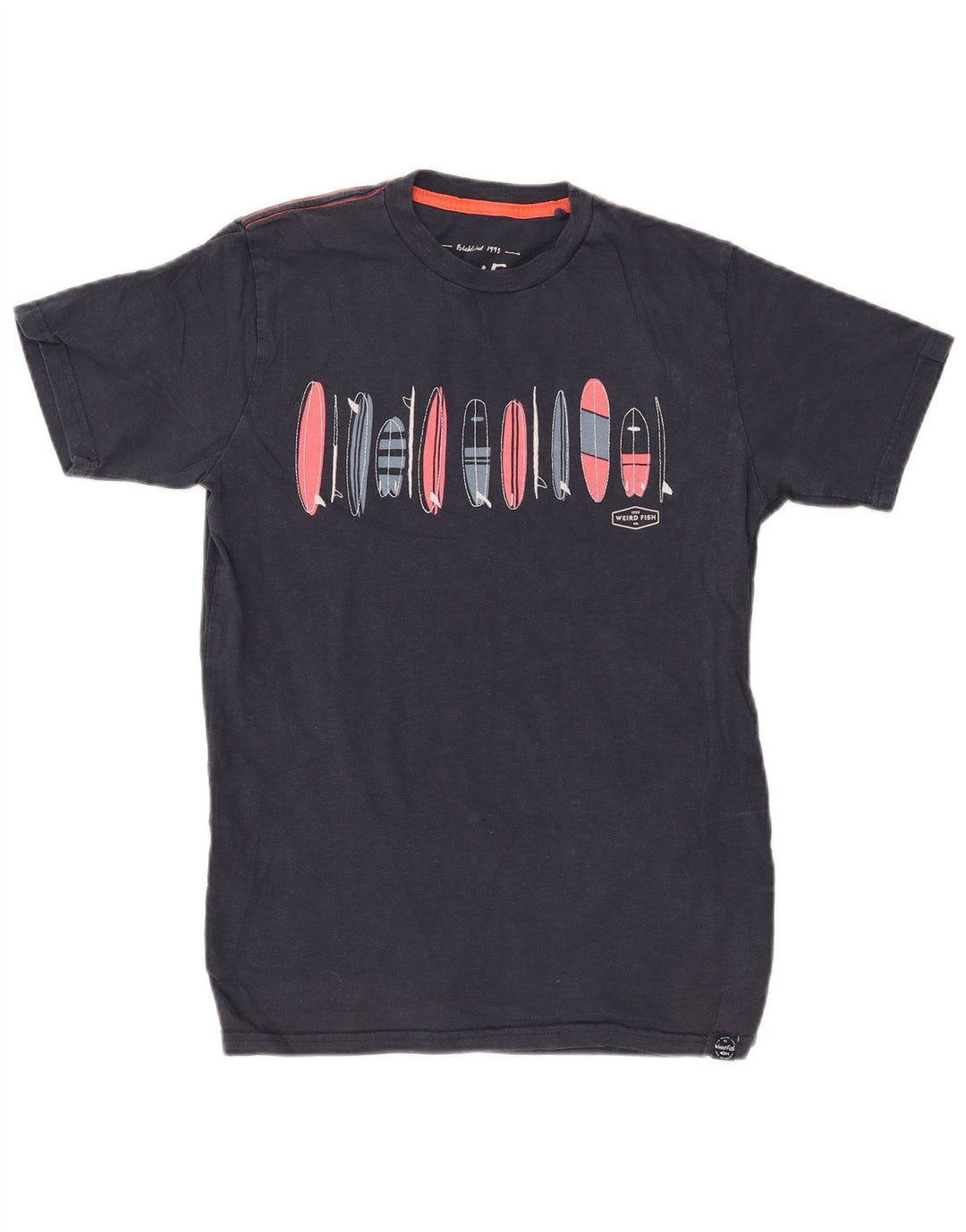 WEIRD FISH T-shirt grafica da uomo Top piccola in cotone blu navy