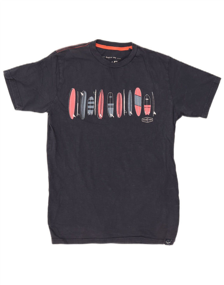 WEIRD FISH T-shirt grafica da uomo Top piccola in cotone blu navy