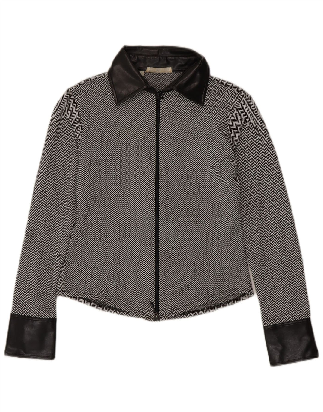 Camicetta camicia vintage da donna EU 40 media nera a spina di pesce in poliammide