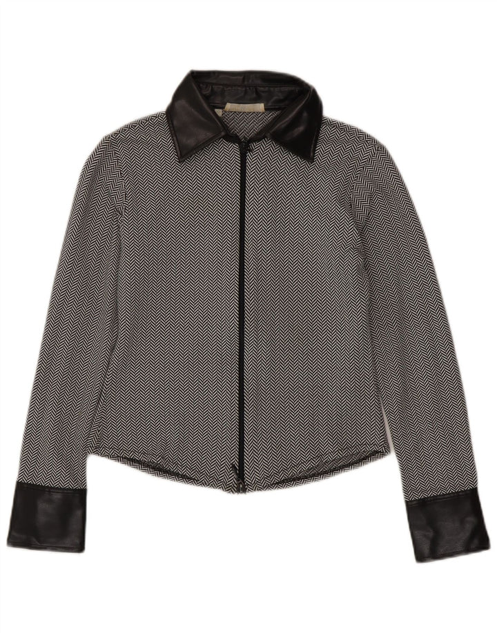 Camicetta camicia vintage da donna EU 40 media nera a spina di pesce in poliammide