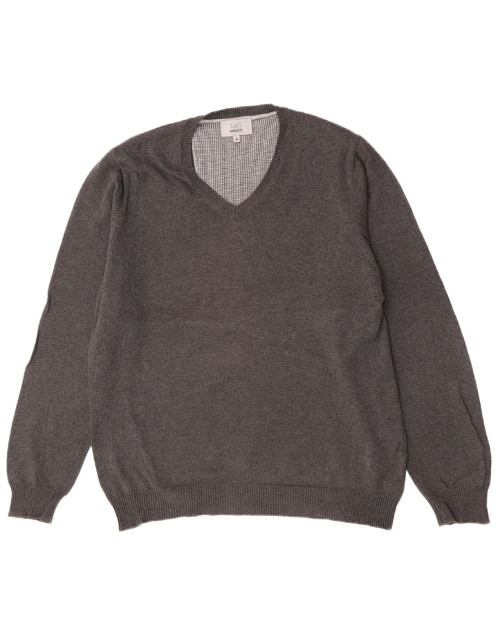 Maglione da uomo Marks & Spencer vestibilità regolare con scollo a V grigio medio screziato