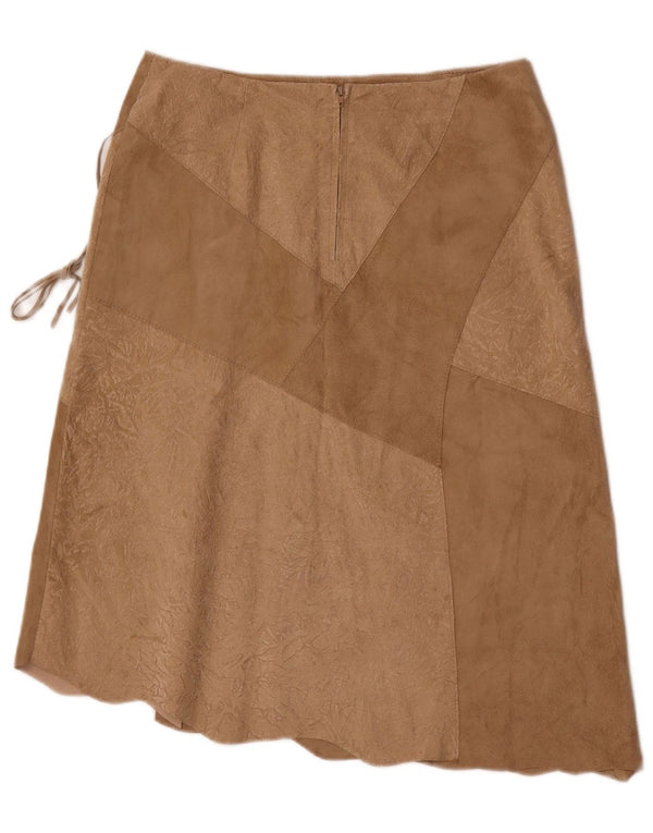 Gonna vintage in pelle scamosciata da donna IT 46 grande W30 in pelle beige
