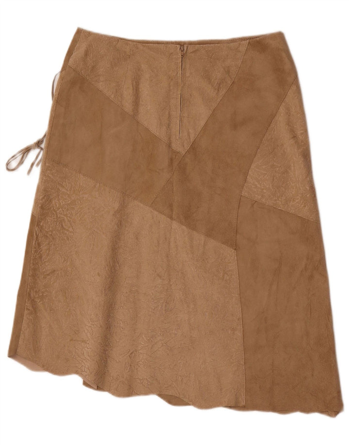 Gonna vintage in pelle scamosciata da donna IT 46 grande W30 in pelle beige