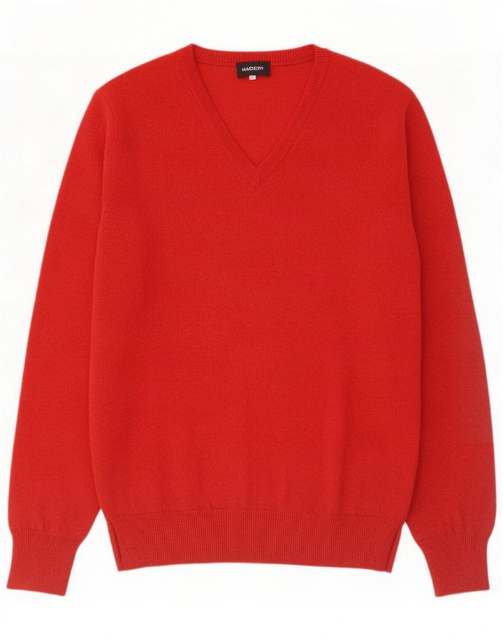 Maglione vintage da uomo con scollo a V grande lana rossa