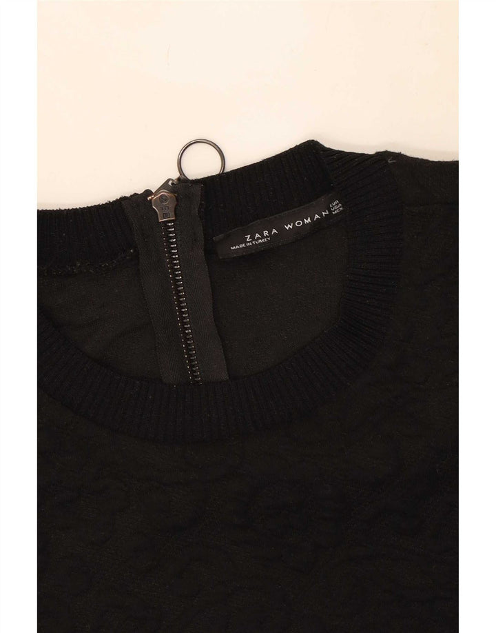 Abito basic da donna a maniche corte Zara UK 10 piccolo poliestere nero con motivo cachemire