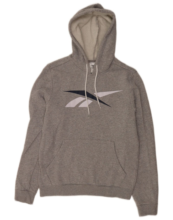 Felpa con cappuccio grafica da uomo Reebok XS in cotone chiazzato grigio