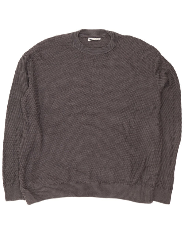 Maglione ZARA da uomo a vestibilità ampia, girocollo, grande grigio