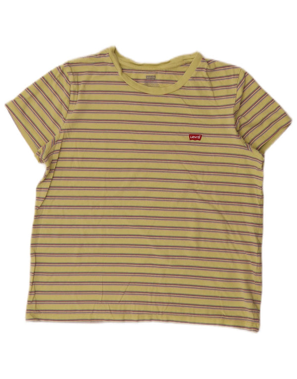 Levi's Womens T-Shirt Top UK 14 Medium Yellow Striped Cotton