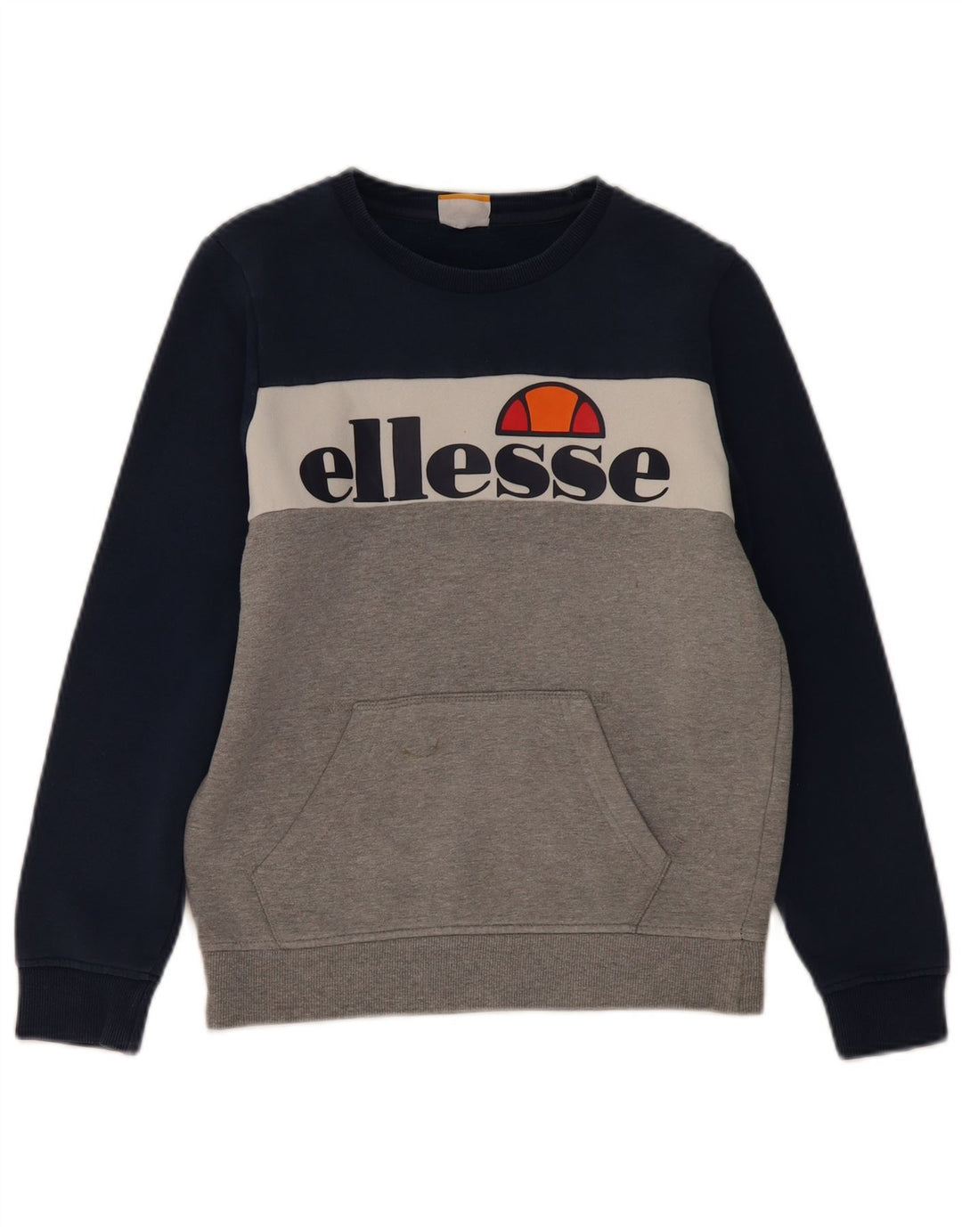 ELLESSE Womens Graphic Sweatshirt Jumper UK 10 Small Navy Blue Colourblock