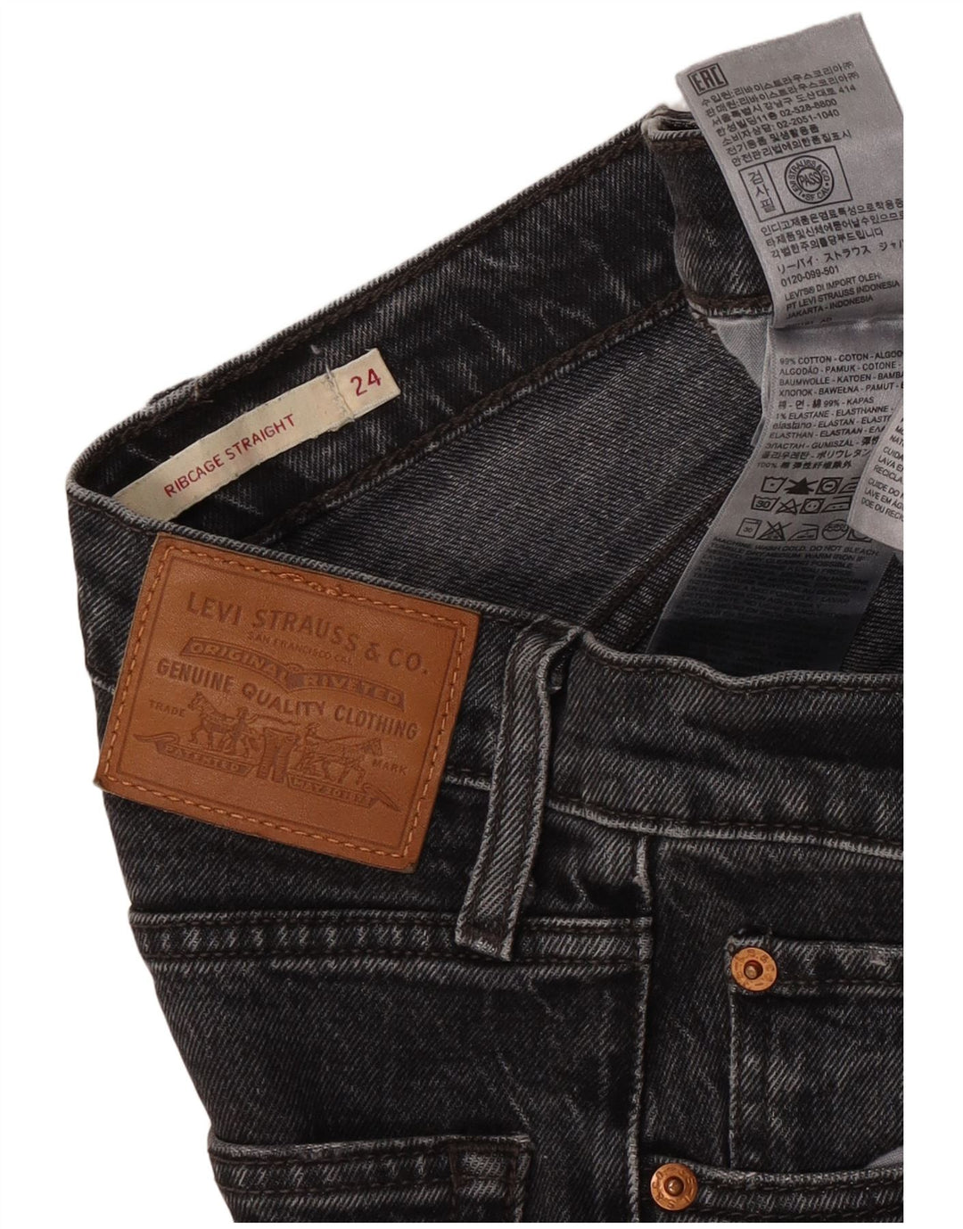 Jeans dritti a gabbia toracica da donna Levi's W24 L28 in cotone grigio