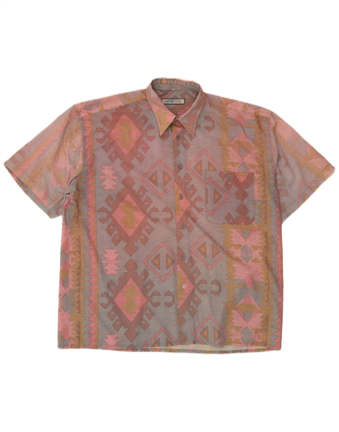 Camicia a maniche corte da uomo VINTAGE XL Poliestere geometrico multicolore