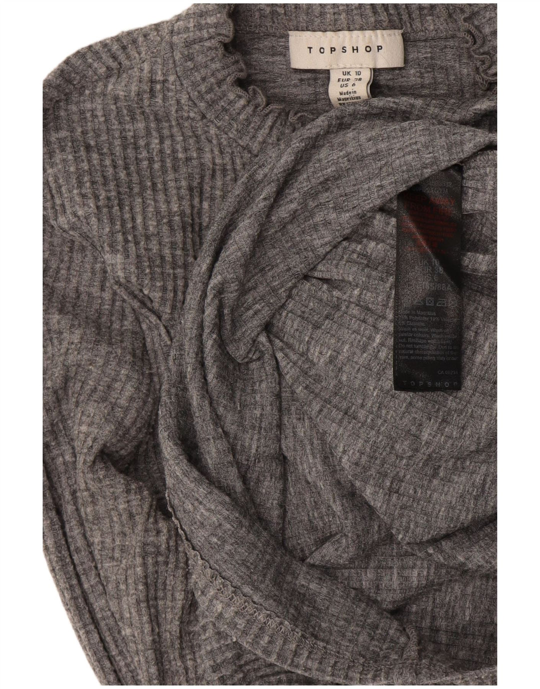 Topshop da donna, top corto con zip e collo, UK 10, piccolo, in poliestere chiazzato grigio