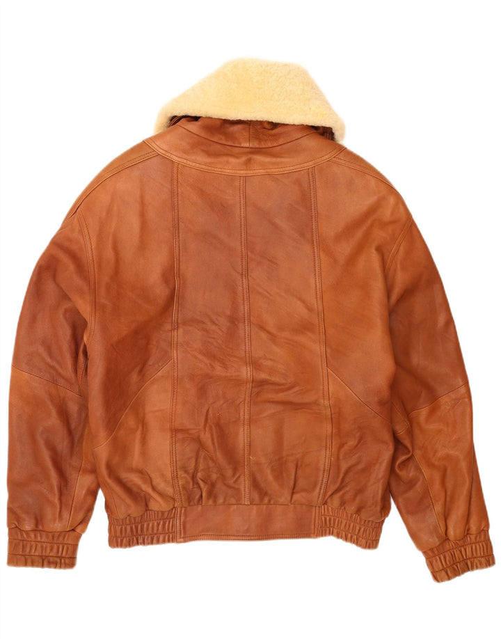 Giacca bomber in pelle vintage da uomo vestibilità ampia EU 46 piccola marrone