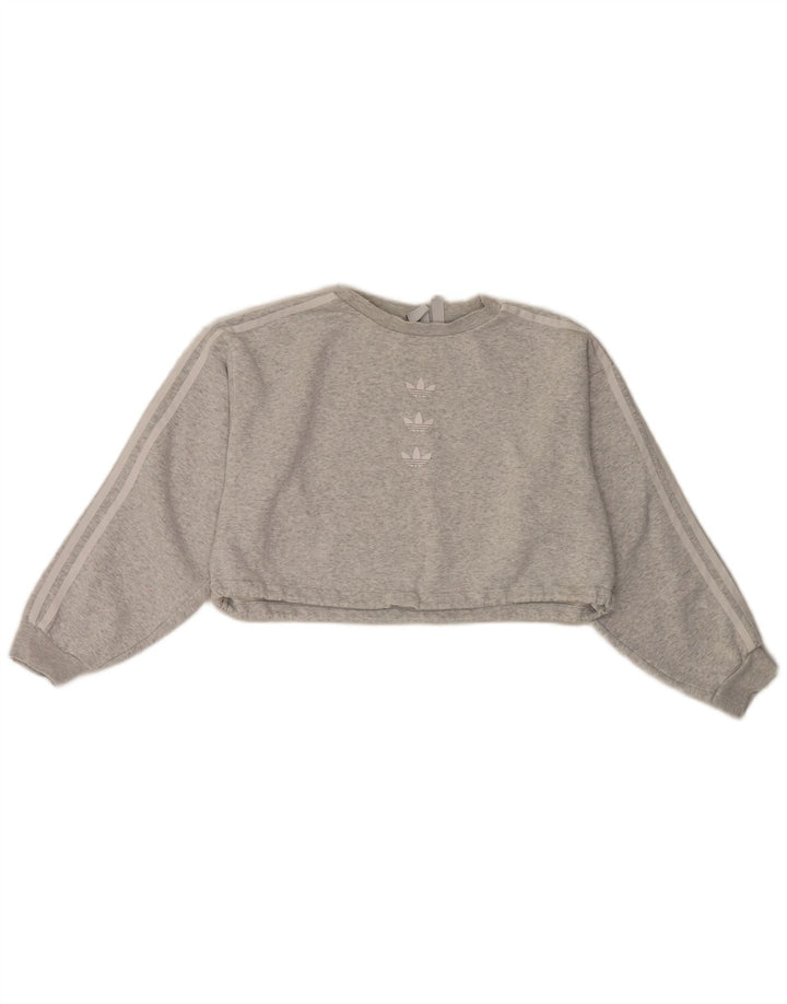 Felpa oversize corta Adidas da donna, maglione UK 10, piccolo grigio chiazzato