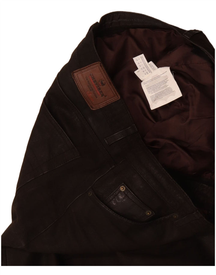 Pantaloni dritti in pelle da uomo CHEVIREX W40 L33 Pelle marrone