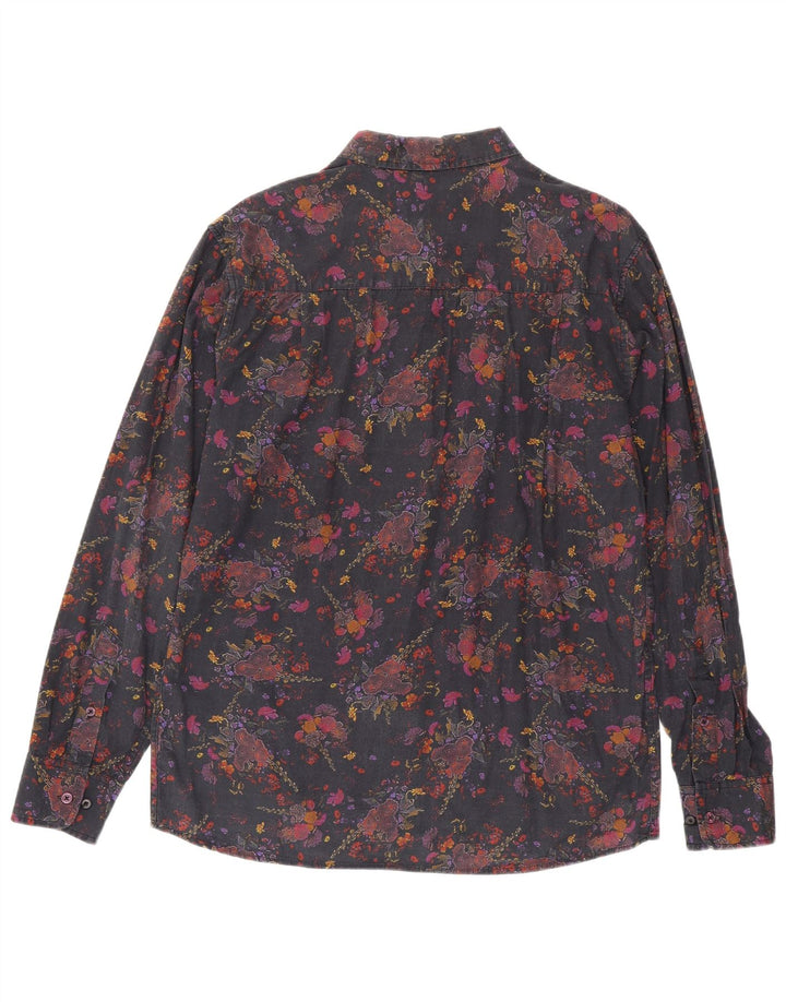 Camicia da uomo vintage grande in cotone floreale nero